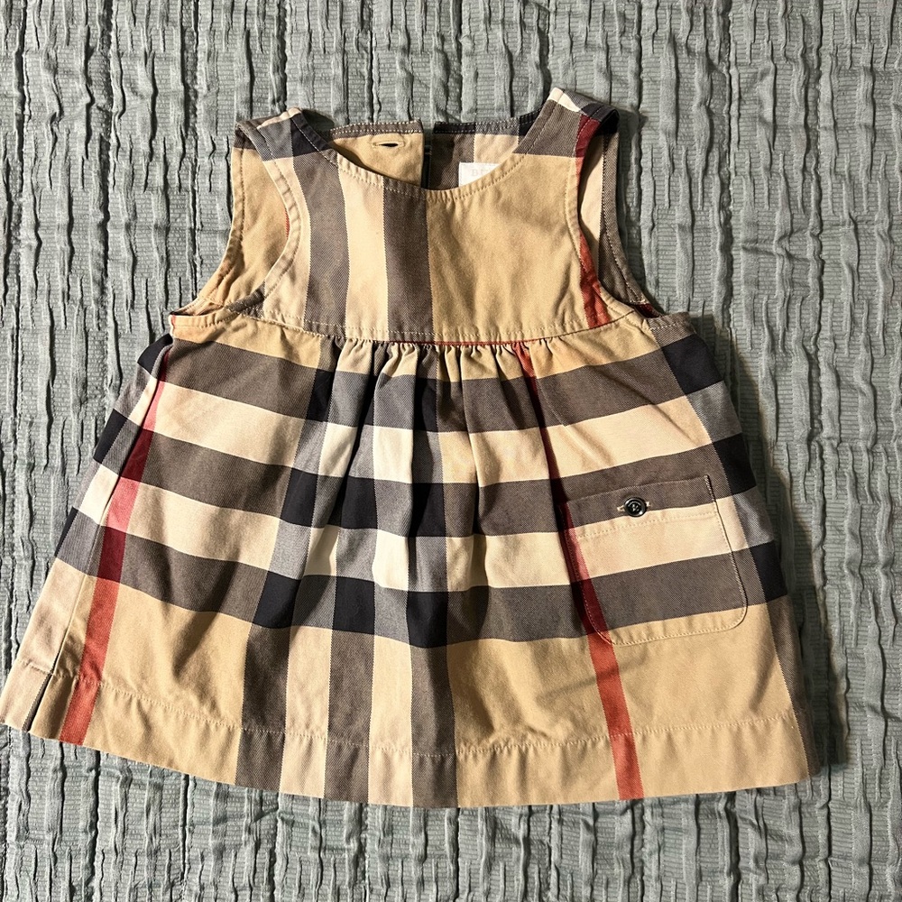 Burberry Children Classic Check Pattern Dress in Beige and Black
